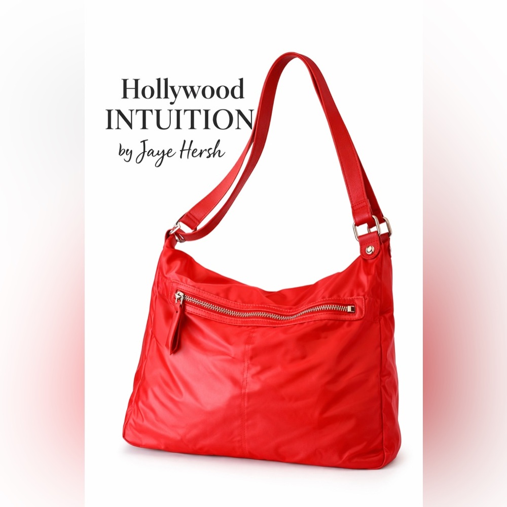 Hollywood Intuition Jaye Hersh Red Nylon Shoulder Bag Lined Print Crossbody Tote